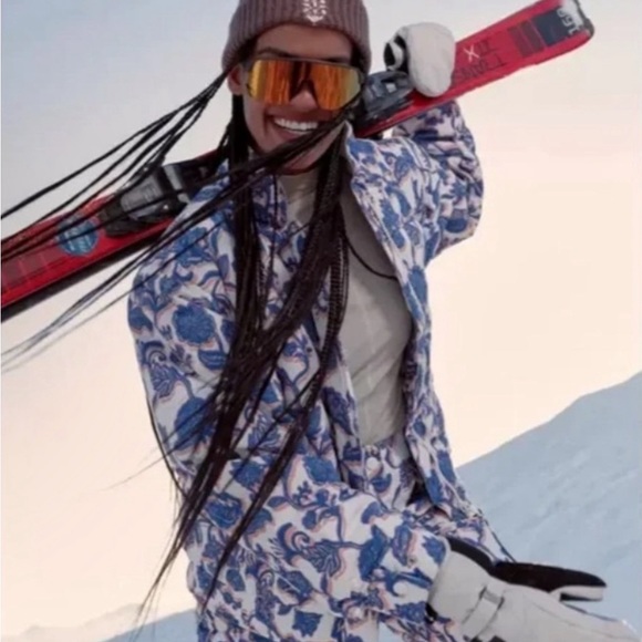 Free People Bunny Slope (Purple, White, Blue) Ski Coat/Floral Puffer